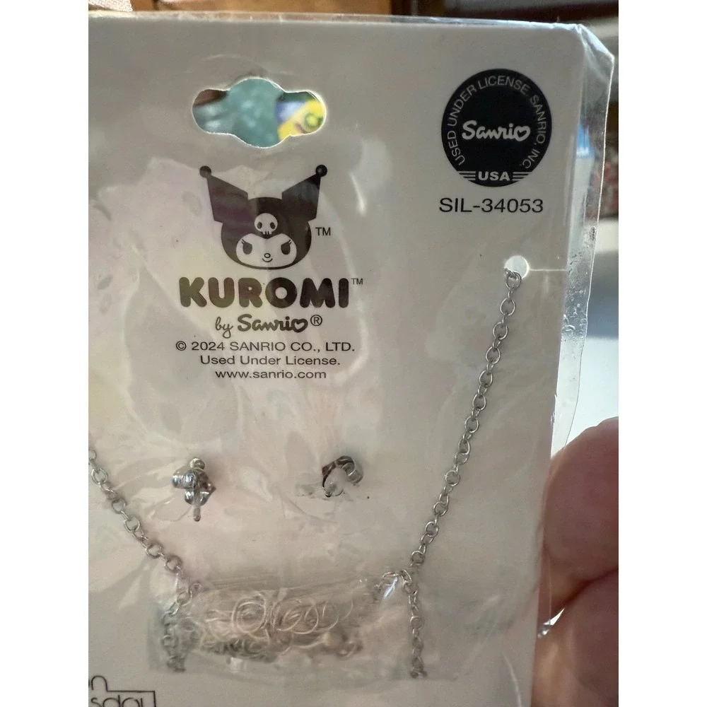 Sanrio Kuromi Pendant Necklace & Stud Earrings Jewelry Set Neon Tuesday NIB